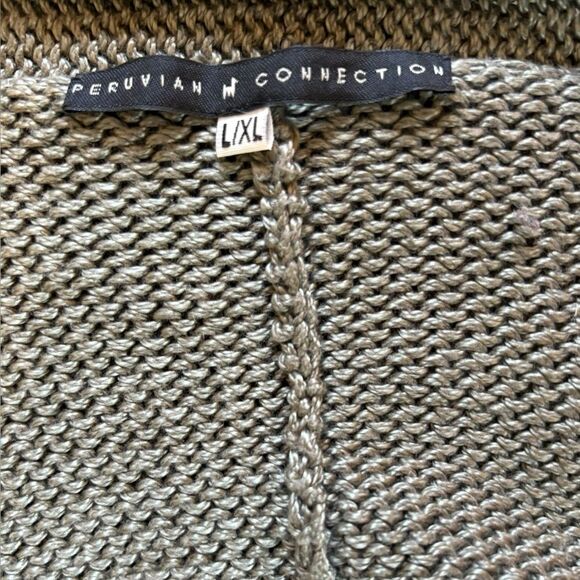 Peruvian Connection Pima Cotton Cardigan Sweater Olive Green Gray Woman Large XL - Picture 6 of 9